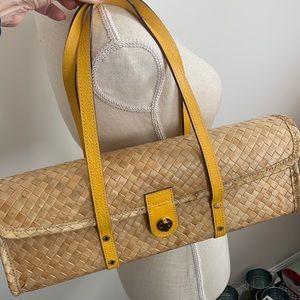 Kate Spade rattan handbag with deep yellow handles